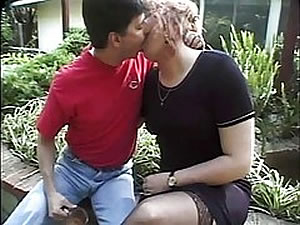 Hot TS MILF seduces twink outdoor